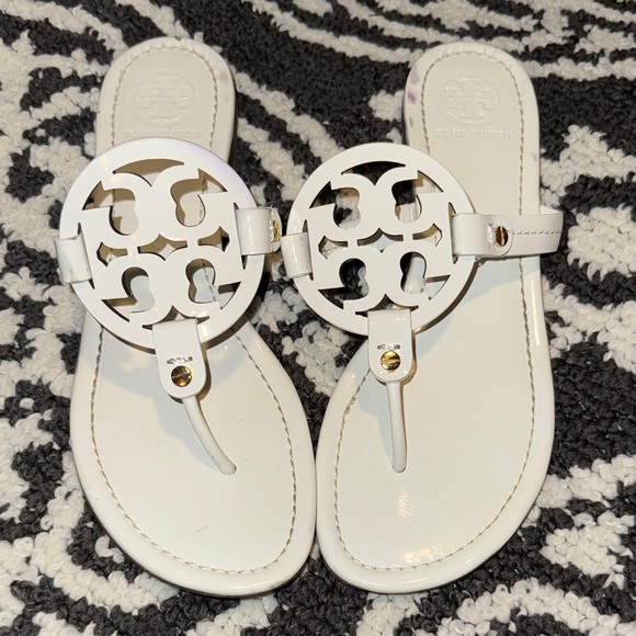 Tory Burch White Logo Miller Sandals - Picture 1 of 15